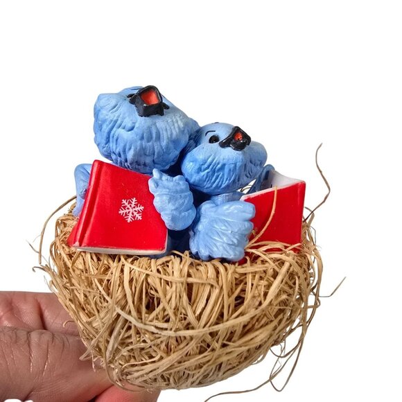 Blue Bird Christmas Ornament Clip On Nest Holiday Blue Jay Singing Trio Hallmark - Picture 5 of 8